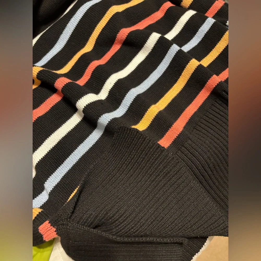Joie Women's Sweater Mock Neck Black with Multi Colored Stripes Size‎ Small EUC